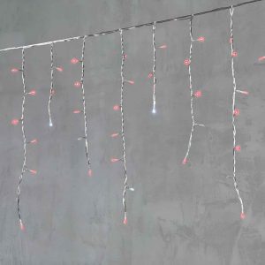 Гирлянда Бахрома 3,1 x 0,5 м Красная с Мерцанием Белого Диода 220В, 150 LED, Провод Прозрачный ПВХ, IP54