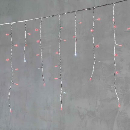Гирлянда Бахрома 3,1 x 0,5 м Красная с Мерцанием Белого Диода 220В, 150 LED, Провод Прозрачный ПВХ, IP54