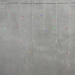 Гирлянда Бахрома 3 м Разноцветная Статика, 100 LED, Прозрачный Силикон, IP65, LTC (на батарейках, с таймером)