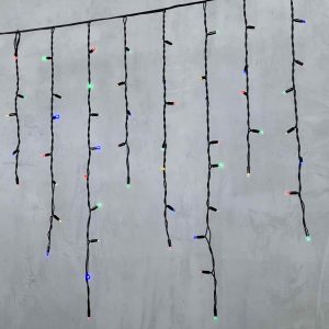Гирлянда Бахрома 3.2 м Разноцветная Статика, 168 LED, IP65, Чёрный провод