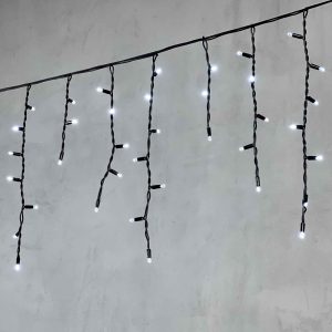 Гирлянда Бахрома 3,1 м Белая Статика, 120 LED, Чёрный Каучук, IP65, LTC