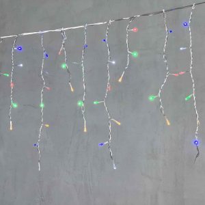 Гирлянда Бахрома 3,1 м Разноцветная с Мерцанием, 150 LED, Прозрачный ПВХ, IP54, LTC