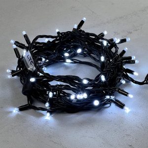 Гирлянда Нить 10 м Белая Статика, 75 LED, Чёрный Каучук, 24 В, IP65, LTC