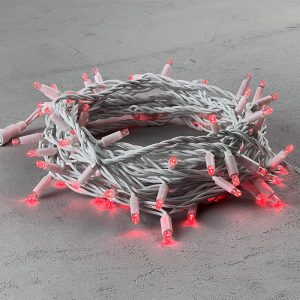 Гирлянда Нить 10 м Красная Статика, 75 LED, Белый Каучук, 24 В, IP65, LTC