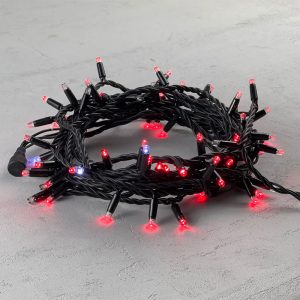 Гирлянда Нить 10 м Красная с Мерцанием Белого Диода, 75 LED, Чёрный Каучук, 220 В, IP65, LTC