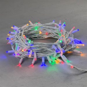 Гирлянда Нить 10м Разноцветная 220В, 100 LED, Провод Белый Каучук, IP65