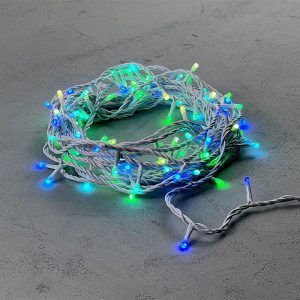 Гирлянда Нить 10 м Разноцветная контроллер, 100 LED, Белый Каучук, IP65, LTC
