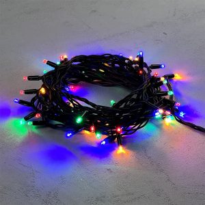 Гирлянда Нить 10 м Разноцветная Статика, 75 LED, Чёрный Каучук, 24 В, IP65, LTC