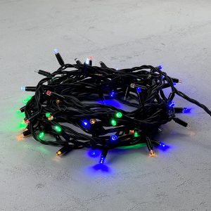Гирлянда Нить 10 м Разноцветная с Мерцанием Белого Диода, 75 LED, Чёрный Каучук, 220 В, IP65, LTC