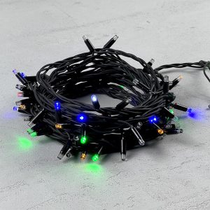 Гирлянда Нить 10м Разноцветная с Мерцанием Каждого Диода 220В, 75 LED, Провод Черный Каучук, IP65