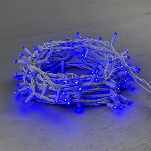 Гирлянда Нить 10м Синяя 220В, 100 LED, Провод Белый Каучук, IP65