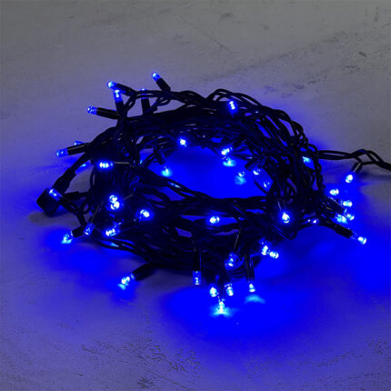 Гирлянда Нить 10 м Синяя Статика, 75 LED, Чёрный Каучук, IP65, LTC
