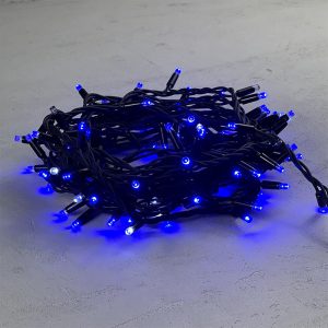 Гирлянда Нить 10 м Синяя с Мерцанием Белого Диода, 100 LED, Чёрный Каучук, 220 В, IP65, LTC