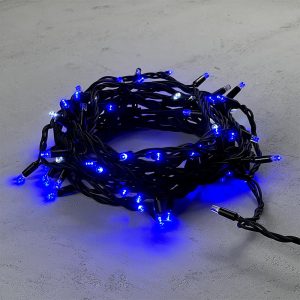 Гирлянда Нить 10 м Синяя с Мерцанием Белого Диода, 75 LED, Чёрный Каучук, 220 В, IP65, LTC