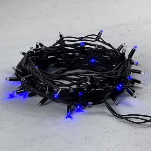 Гирлянда Нить 10 м Синяя с Мерцанием Каждого Диода, 75 LED, Черный Каучук, IP65, LTC