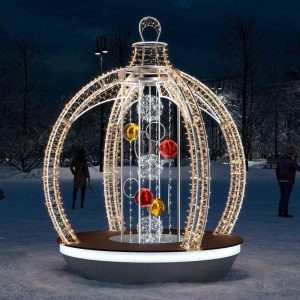 Новогодняя фотозона «Шар с подвесками», 2,9×3,4×2,9 м, IP65, тёплое свечение