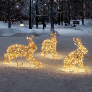 Новогодняя уличная композиция «Золотые зайцы», 1,42×0,93×0,68 м, IP65, золотое свечение