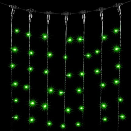 Гирлянда Занавес 2×1 м Зелёный Статика, 200 LED, IP54, провод чёрный ПВХ