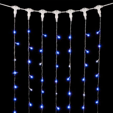 Гирлянда занавес 2×2 м, Синий с Мерцанием Белого Диода, 400 LED, прозрачный ПВХ, IP54