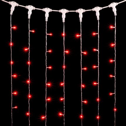 Гирлянда занавес 2×2 м Красный Статика, 400 LED, прозрачный провод, IP54