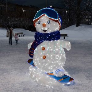 Снеговик с подсветкой «Сноубордист», 2,45×2×1,35 м, IP65, холодный свет