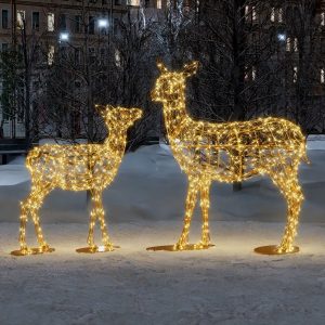 Новогодние световые олени для улицы: олениха 2,83 м, оленёнок 2,11 м, IP65, теплый свет