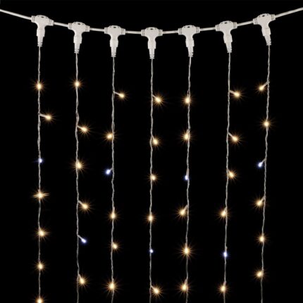 Гирлянда занавес 2×2 м, Тепло-Белый с Мерцанием Белого Диода, 400 LED, прозрачный ПВХ, IP54