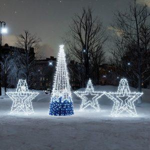 Новогодняя ёлка со светодиодными звёздами, 3 м, IP65, холодное свечение