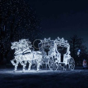 Новогодняя фотозона «Карета с лошадьми» — 3D световая фигура