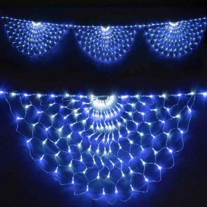 Гирлянда сетка радужная 3×0,5 м, бело-синяя с мерцанием, 384 LED, прозрачный силикон, IP65