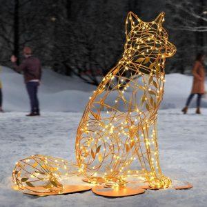 Новогодняя лиса, 1,45×1,39 м, IP65, золотой/серебряный