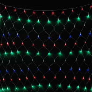 Светодиодная Сеть 2x3 м Разноцветная с Контроллером 220В, 384 LED, Провод Прозрачный ПВХ, IP54