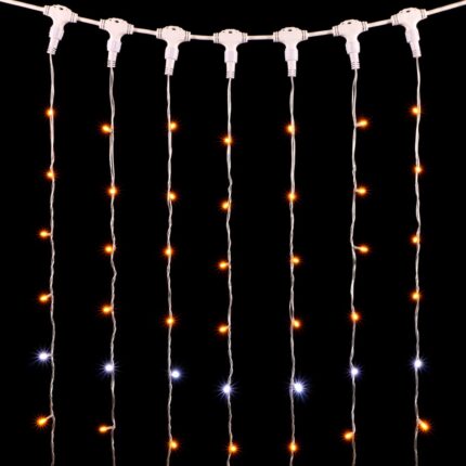 Гирлянда занавес 2×2 м, Жёлтый с Мерцанием Белого Диода, 400 LED, прозрачный ПВХ, IP54