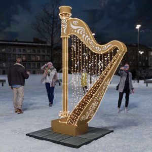 Световая инсталляция «Арфа», 2,66×1,29 м, IP65, золотой свет