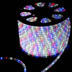 Светодиодный Дюралайт Ø13 мм, бело-сине-красный статика, 220 В, 36 LED/м, бухта 96 м, свечение 360°, IP65