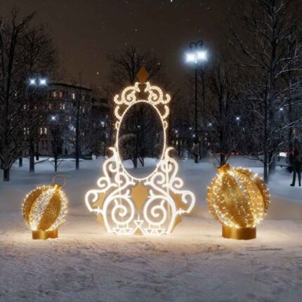 Уличная фотозона «Зеркало» с шарами, 1,88×2,9×0,93 м, IP65, золотой свет