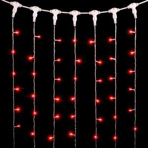 Гирлянда Занавес 2×1 м Красный Статика, 200 LED, IP54, прозрачный провод