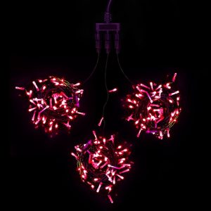Гирлянда Клип Лайт Спайдер, комплект 3 красных нитей статика по 20 м, 600 LED, провод чёрный ПВХ, IP54