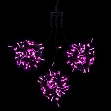 Гирлянда Клип Лайт Спайдер, Комплект 3 Розовых Нити по 20м, 600 LED, Провод Черный ПВХ, IP54