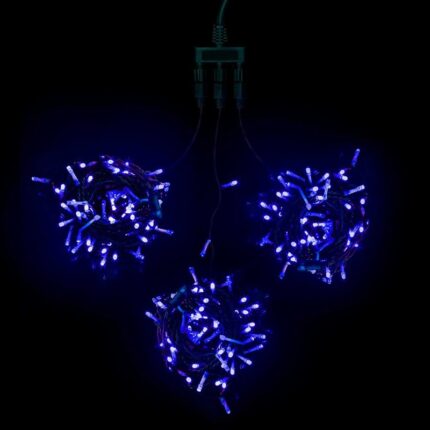 Гирлянда Клип Лайт Спайдер, Комплект 3 Синих Нити по 20м, 600 LED, Провод Черный ПВХ, IP54