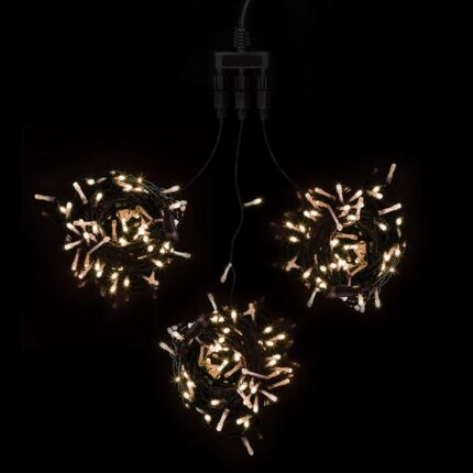 Гирлянда Клип Лайт Спайдер, Комплект 3 Тепло-Белых Нити по 20м, 600 LED, Провод Черный ПВХ, IP54