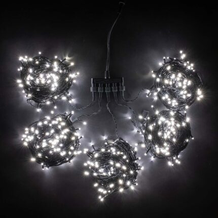 Гирлянда Клип Лайт Спайдер, Комплект 5 Белых Нитей по 20м, 900 LED, Провод Черный Силикон, IP65