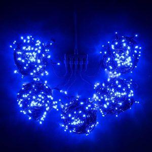 Гирлянда Клип Лайт Спайдер, комплект 5 синих нитей статика по 20 м, 1000 LED, провод чёрный ПВХ, IP54