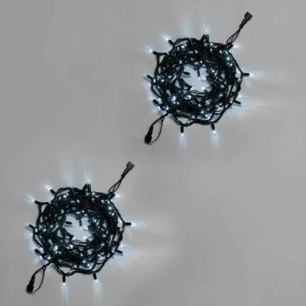 Гирлянда Нить 10 м (5+5) Белая Статика, 100 LED, Чёрный Каучук 3.3 мм, IP65, INOX