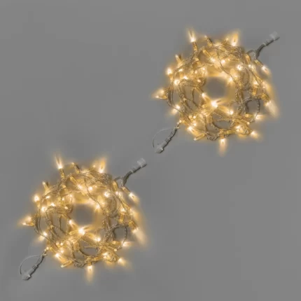 Гирлянда Нить 10 м (5+5) Тепло-Белая Статика, 100 LED, Прозрачный ПВХ, IP65, INOX