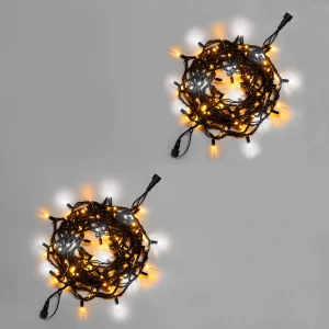 Гирлянда Нить 10 м (5+5) Тепло-Белая с Мерцанием, 100 LED, Чёрный Каучук, IP65, INOX