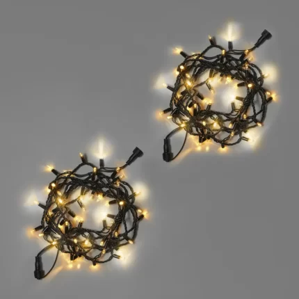 Гирлянда Нить 10 м (5+5) Тепло-Белая с Мерцанием, 100 LED, Чёрный Каучук, IP65, INOX