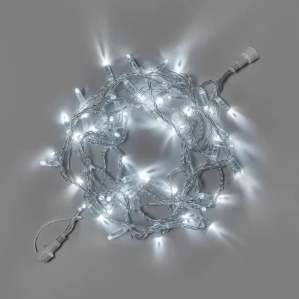Гирлянда Нить 10 м Белая Статика, 100 LED, Прозрачный ПВХ, IP65, INOX