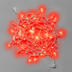 Гирлянда Нить 10 м Красная Статика, 100 LED, Белый Каучук, IP65, INOX