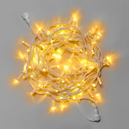 Гирлянда Нить 10 м Желтая 24 В, 100 LED, Провод Белый Каучук 3.3 мм, IP65